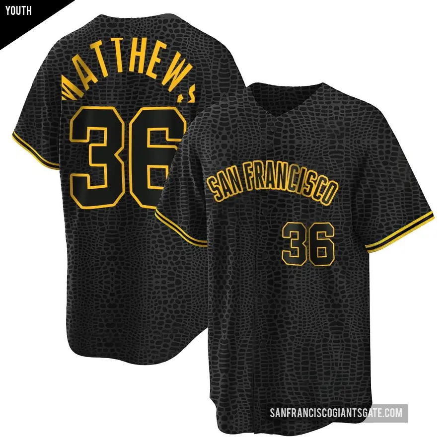 Youth San Francisco Giants ＃36 Gary Matthews Replica Black Snake Skin City Jersey