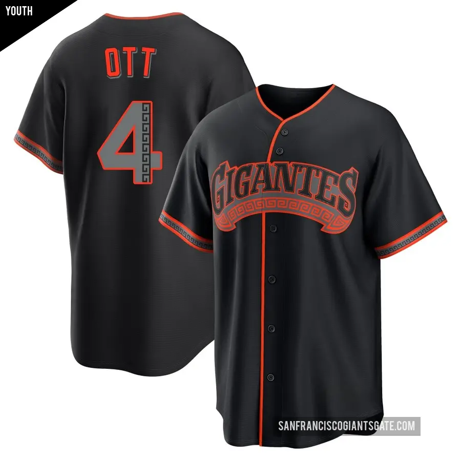 Youth San Francisco Giants ＃4 Mel Ott Replica Black Alternate Jersey