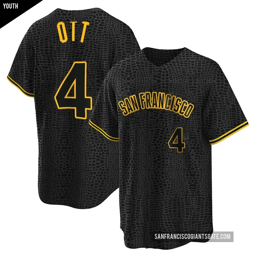 Youth San Francisco Giants ＃4 Mel Ott Replica Black Snake Skin City Jersey