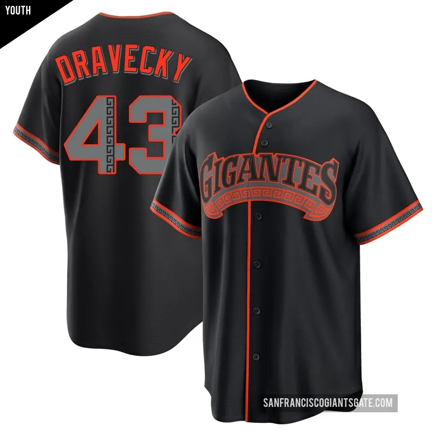 Youth San Francisco Giants ＃43 Dave Dravecky Replica Black Alternate Jersey