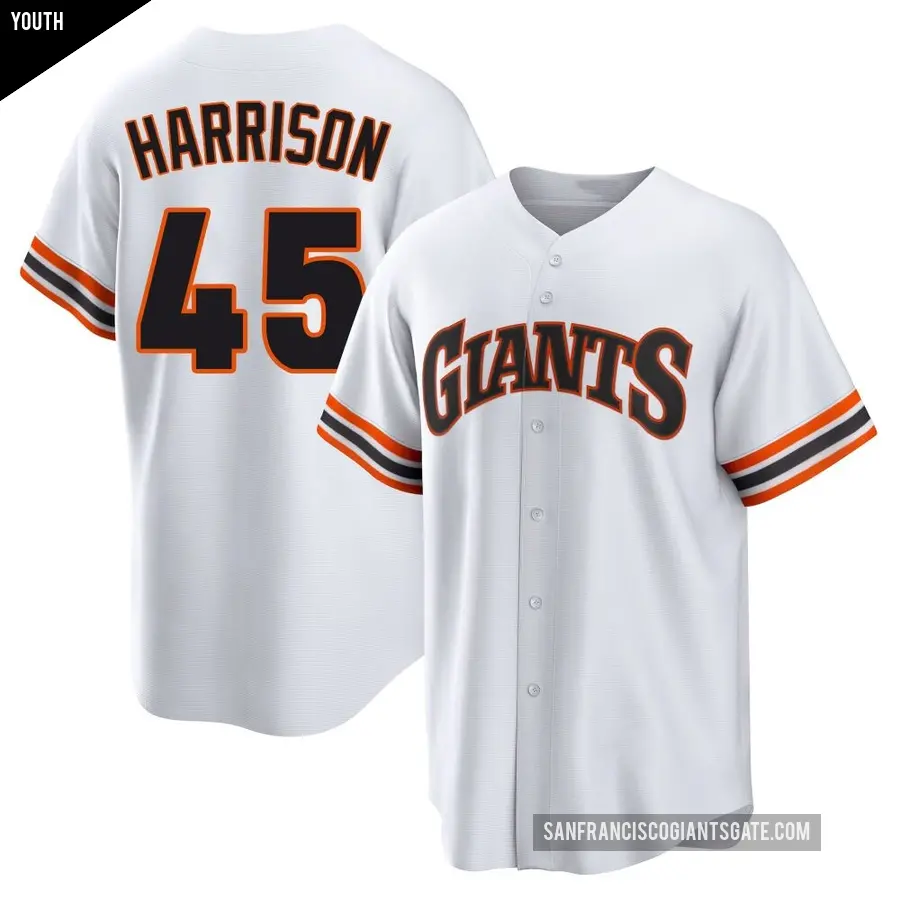 Youth San Francisco Giants ＃45 Kyle Harrison Limited White Throwback Cooperstown Collection Jersey