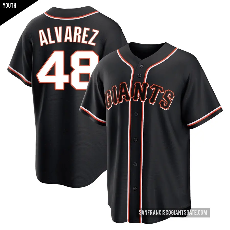 Youth San Francisco Giants ＃48 Jose Alvarez Replica Black Fashion Out Jersey