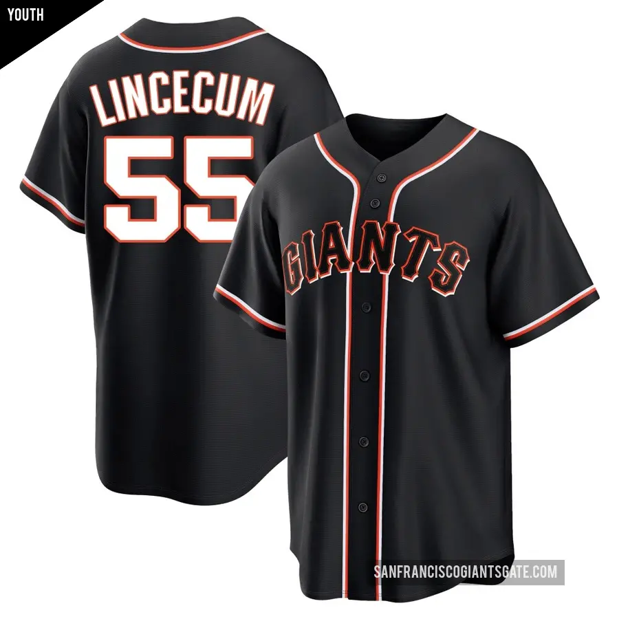 Youth San Francisco Giants ＃55 Tim Lincecum Replica Black Fashion Out Jersey