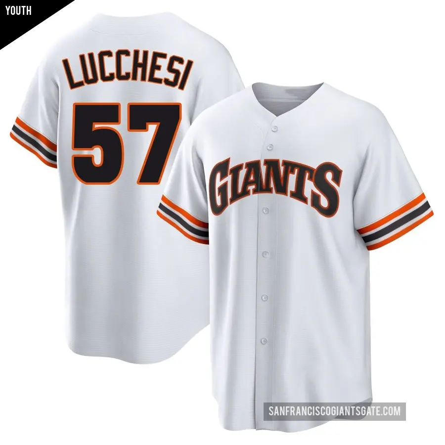 Youth San Francisco Giants ＃57 Joey Lucchesi Limited White Throwback Cooperstown Collection Jersey