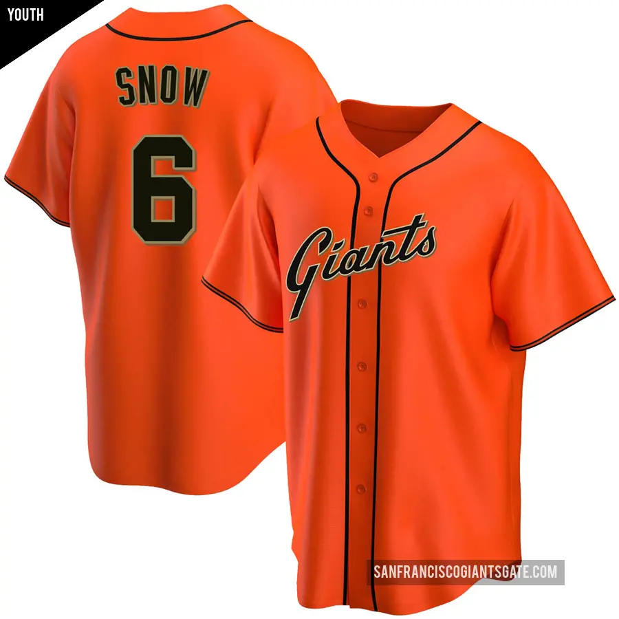 Youth San Francisco Giants ＃6 J.t. Snow Replica Orange Alternate Jersey