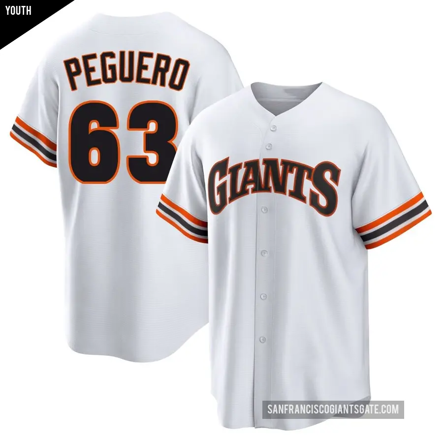 Youth San Francisco Giants ＃63 Joel Peguero Limited White Throwback Cooperstown Collection Jersey