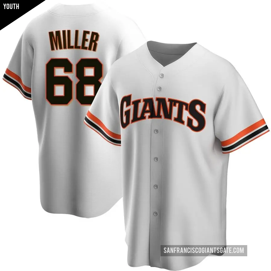 Youth San Francisco Giants ＃68 Erik Miller Replica White Home Cooperstown Collection Jersey