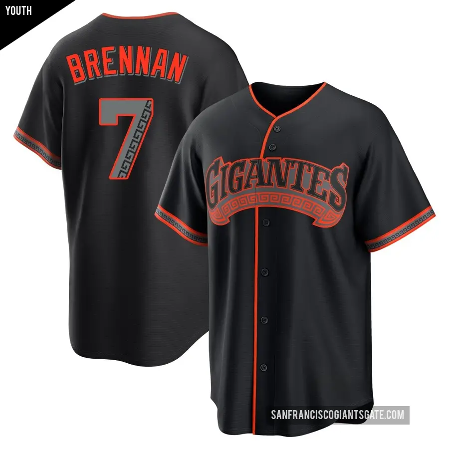 Youth San Francisco Giants ＃7 Will Brennan Replica Black Alternate Jersey