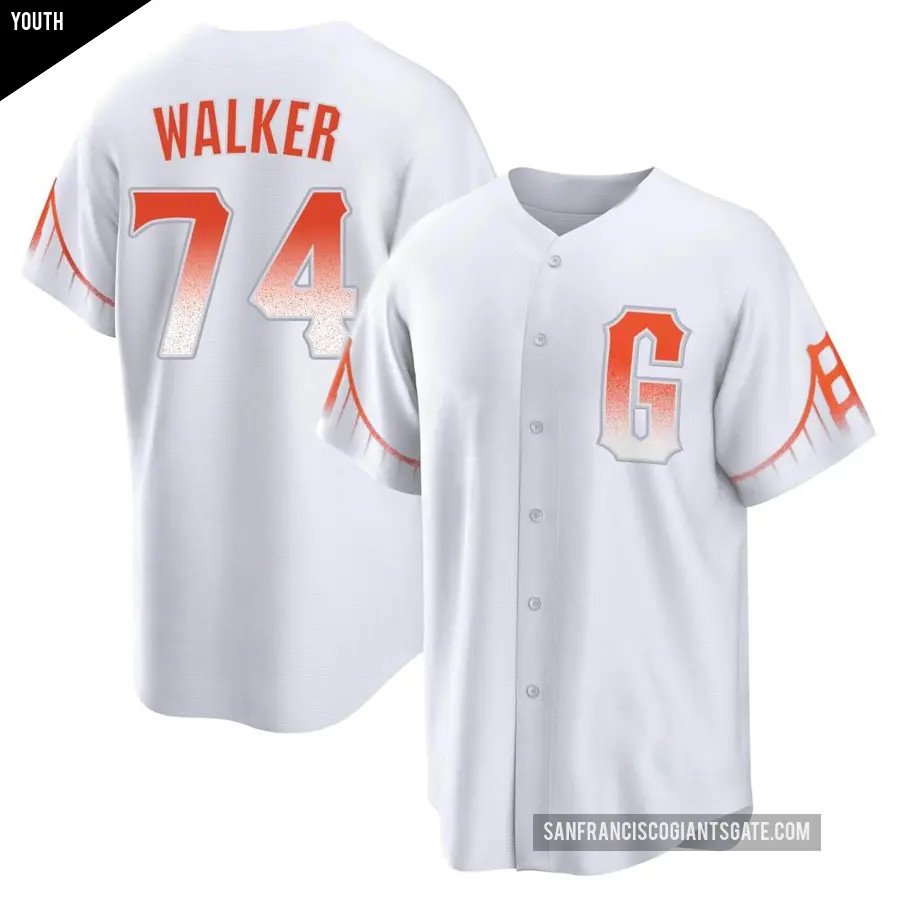 Youth San Francisco Giants ＃74 Ryan Walker Replica White 2021 City Connect Jersey